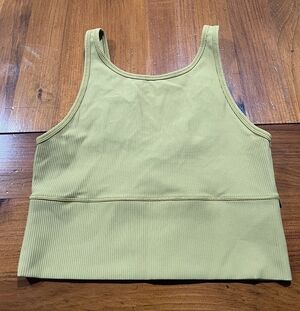 Lululemon Womens Yellow Green Ribbed Power Pivot Crop Reversible Tank Top Size 8